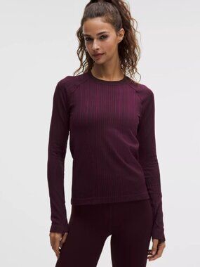Lululemon Rest Less Variegated Ribbed Pullover Long Sleeve, Black Plum, like new